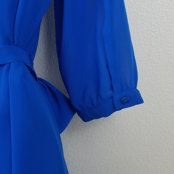 Sheer cobalt blue midi dress with waist tie - Picture 4 of 7